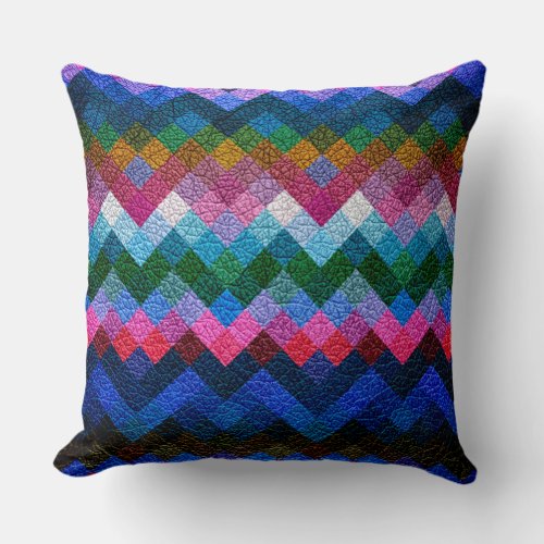 Colorful Geometric Pattern Leather Look 11 Throw Pillow