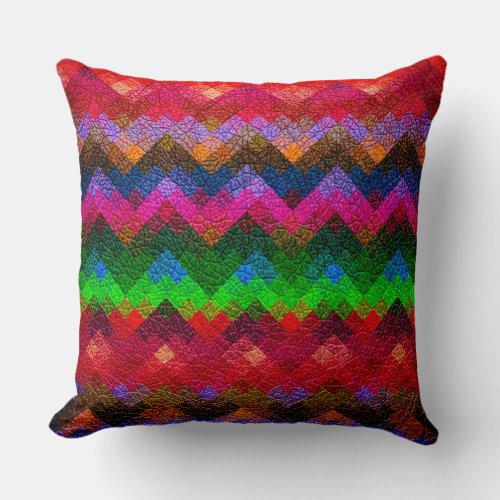 Colorful Geometric Pattern Leather Look 12 Throw Pillow