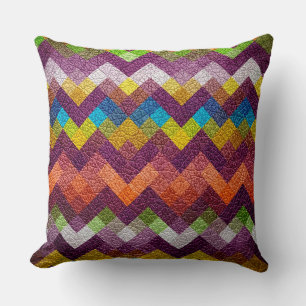 Colorful Geometric Pattern Leather Look #14 Throw Pillow