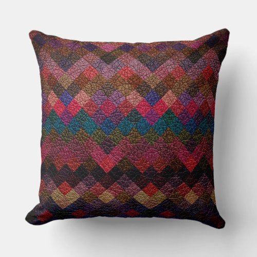 Colorful Geometric Pattern Leather Look 16 Throw Pillow