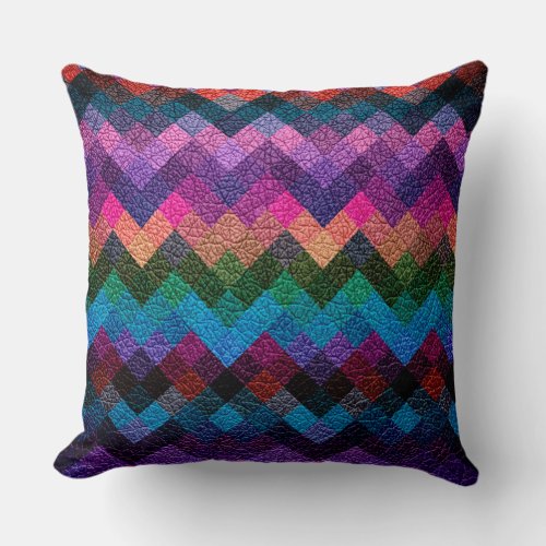 Colorful Geometric Pattern Leather Look 2 Throw Pillow