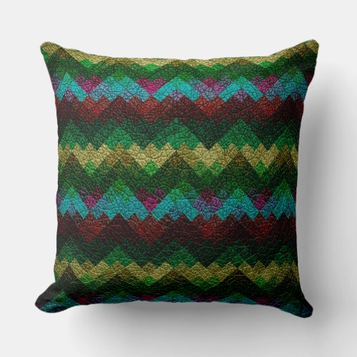 Colorful Geometric Pattern Leather Look 5 Throw Pillow