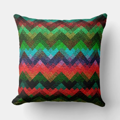 Colorful Geometric Pattern Leather Look Throw Pillow