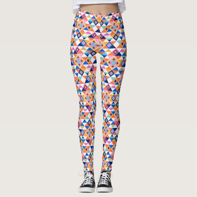 Colorful geometric pattern leggings with vibrant  (Front)