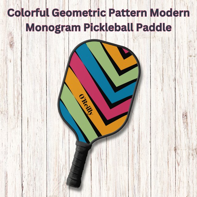 Colorful Geometric Pattern Modern Monogram  Pickleball Paddle (Creator Uploaded)