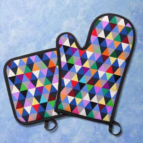 Colorful Geometric Pattern Oven Mitt  Pot Holder Set