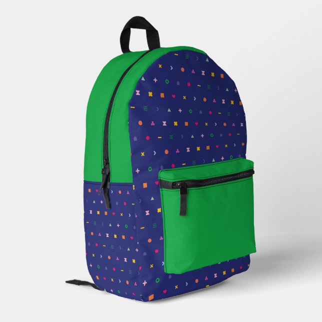 Colorful geometric pattern printed backpack (Back Corner Left)