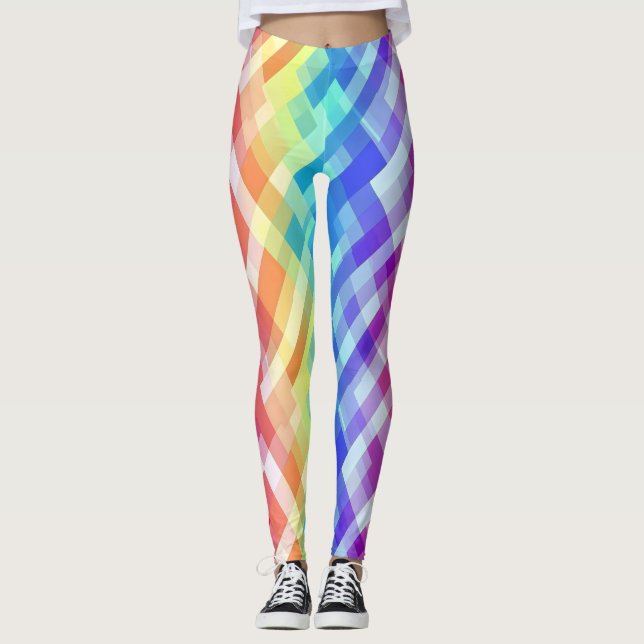 Colorful Geometric Pattern Rainbow Leggings (Front)