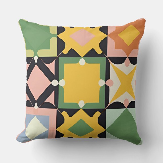 Colorful Geometric Pattern Symmetrical Abstract Throw Pillow (Front)