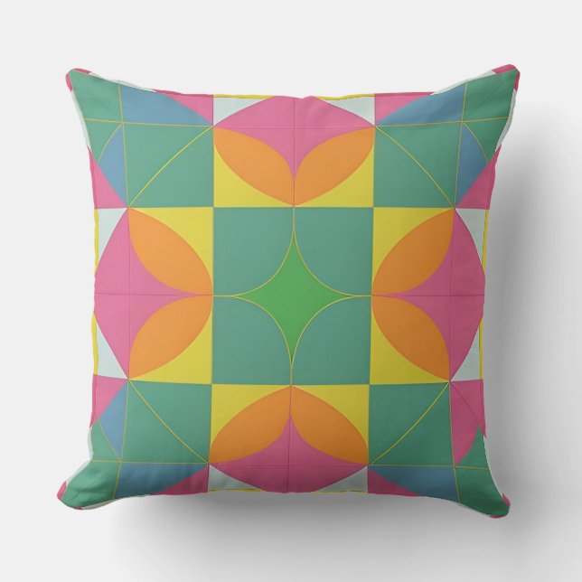 Colorful Geometric Pattern Symmetrical Abstract Throw Pillow (Front)