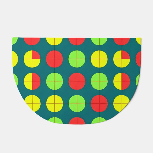 Colorful Geometric Pattern With Green, Red Doormat (Front)
