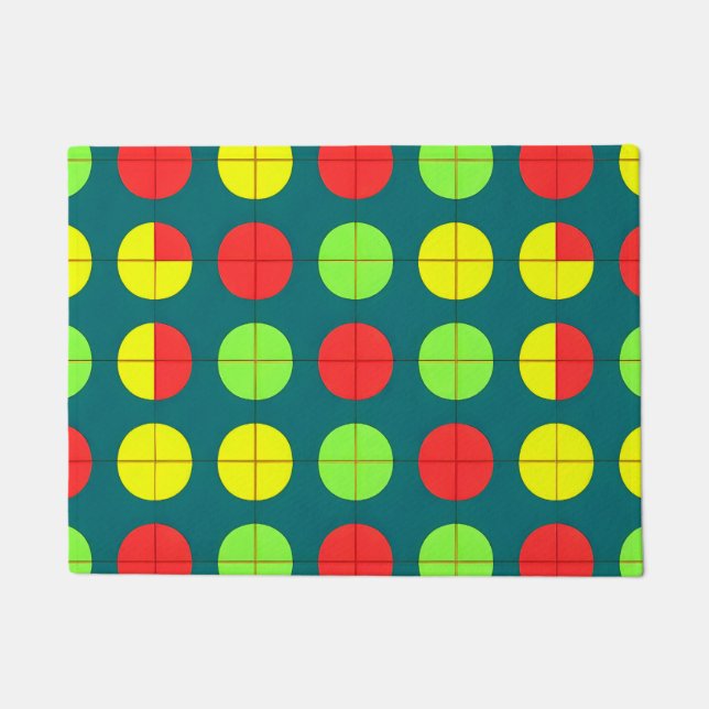 Colorful Geometric Pattern With Green, Red Doormat (Front)