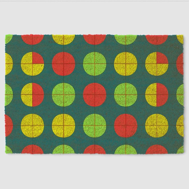 Colorful Geometric Pattern With Green, Red Fiber Doormat (Front)