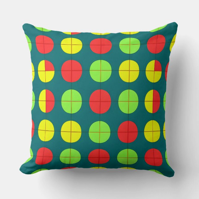 Colorful Geometric Pattern With Green, Red Throw Pillow (Front)
