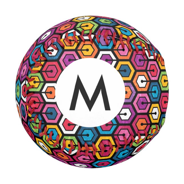 Colorful geometric pattern with hexagons baseball (Front Left)