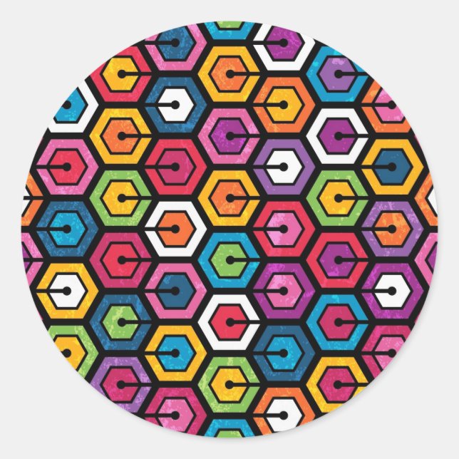 Colorful geometric pattern with hexagons classic round sticker (Front)