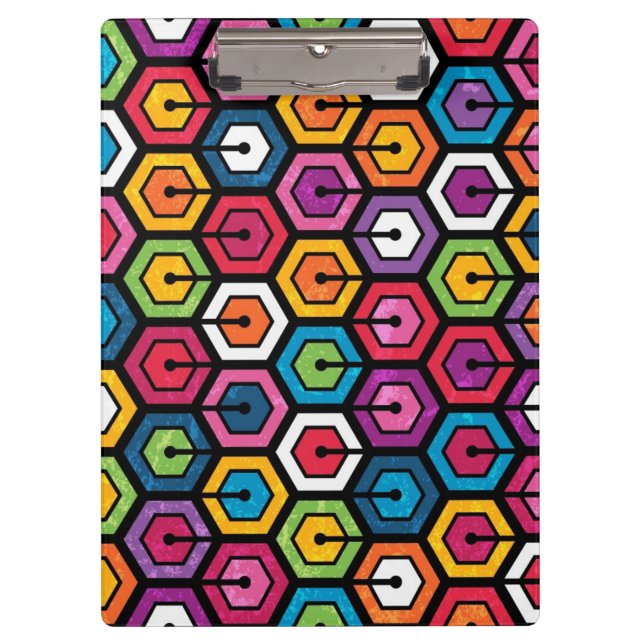 Colorful geometric pattern with hexagons clipboard (Front)