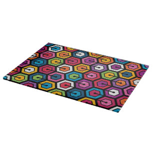 Colorful geometric pattern with hexagons cutting board