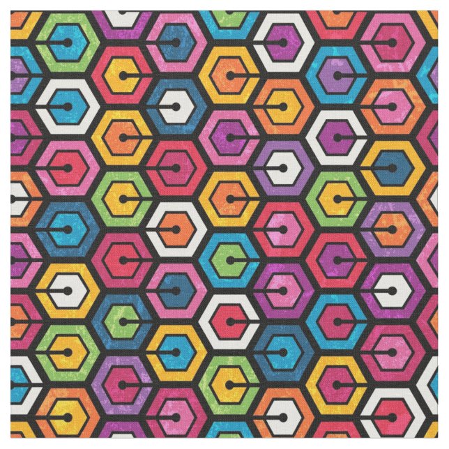 Colorful geometric pattern with hexagons fabric (Close Up)