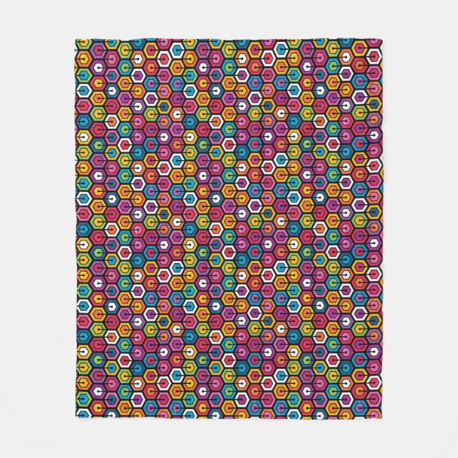 Colorful geometric pattern with hexagons fleece blanket (Front)