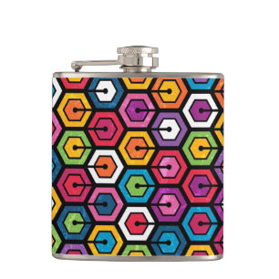 Colorful geometric pattern with hexagons hip flask