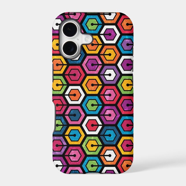 Colorful geometric pattern with hexagons iphone case (Back)