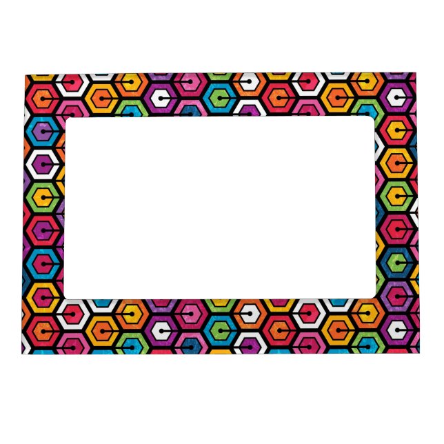 Colorful geometric pattern with hexagons magnetic frame (Front)