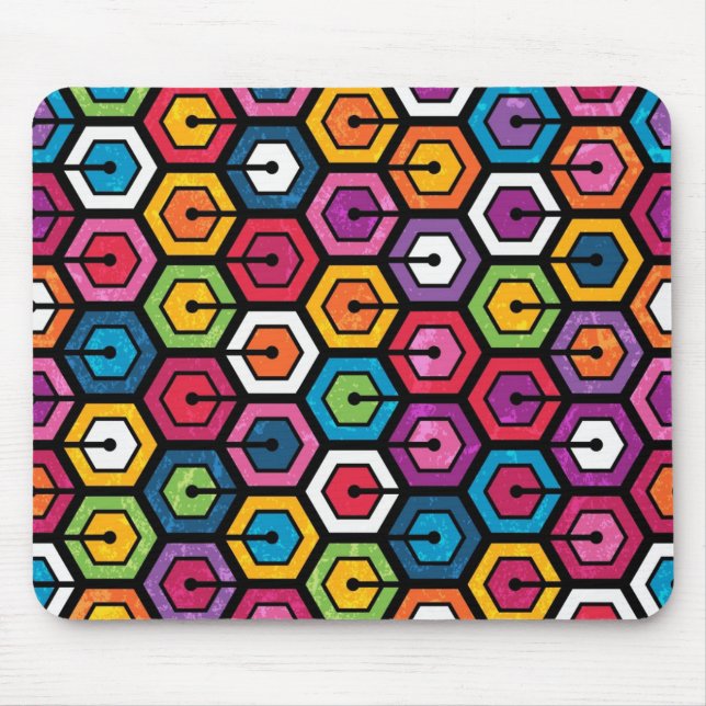 Colorful geometric pattern with hexagons mouse pad (Front)
