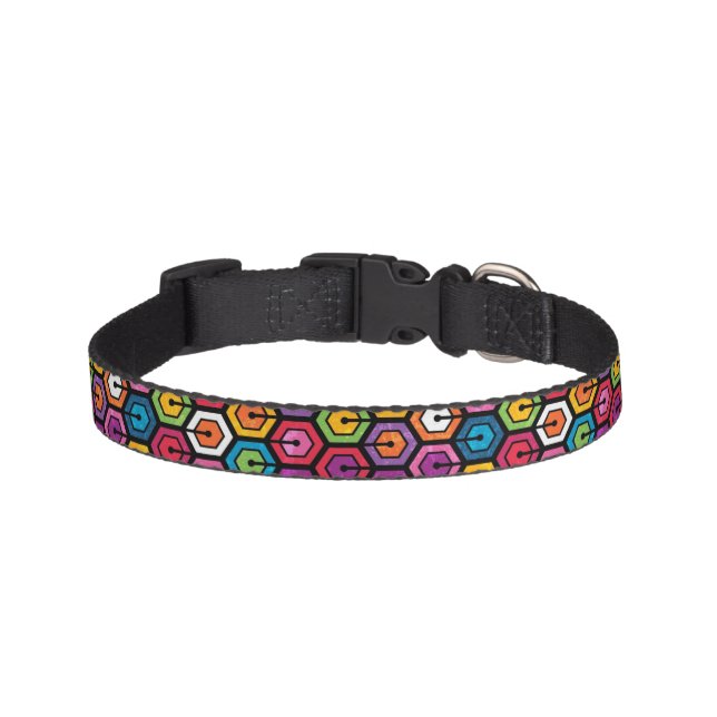 Colorful geometric pattern with hexagons pet collar (Front)