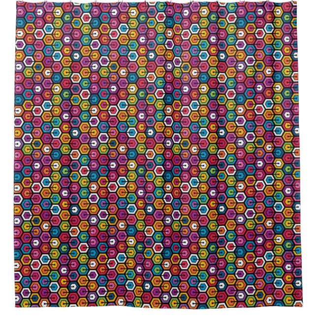 Colorful geometric pattern with hexagons shower curtain (Front)