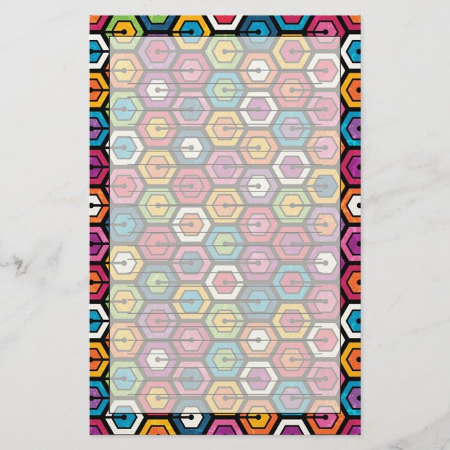 Colorful geometric pattern with hexagons stationery (Front)