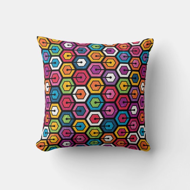 Colorful geometric pattern with hexagons throw pillow (Front)