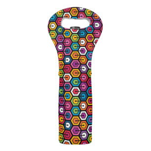 Colorful geometric pattern with hexagons wine bag