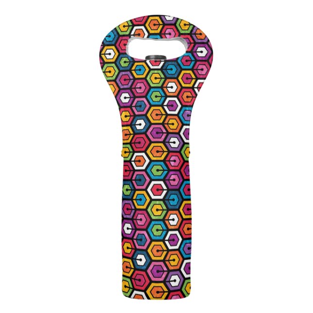 Colorful geometric pattern with hexagons wine bag (Front)