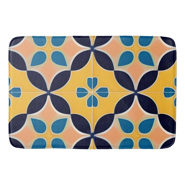 Colorful Geometric Pattern with Retro Tile Design Bath Mat (Front)