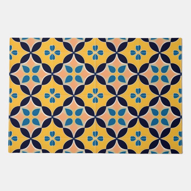 Colorful Geometric Pattern with Retro Tile Design Doormat (Front)