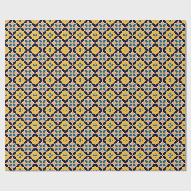 Colorful Geometric Pattern with Retro Tile Design Wrapping Paper (Flat)