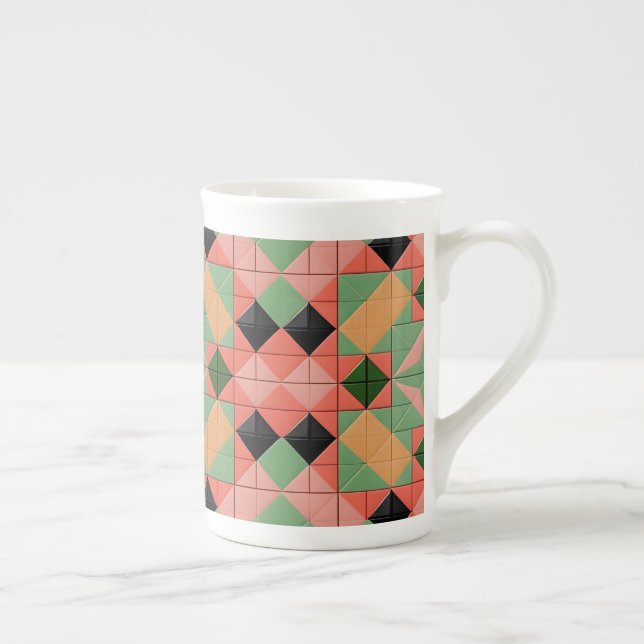 Colorful Geometric Pattern With Symmetrical Square Bone China Mug (Right)
