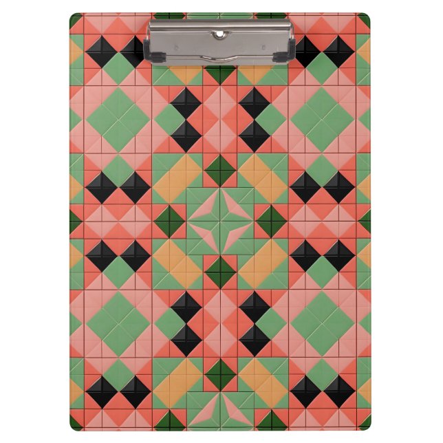 Colorful Geometric Pattern With Symmetrical Square Clipboard (Front)