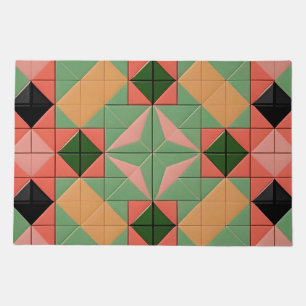 Colorful Geometric Pattern With Symmetrical Square Doormat
