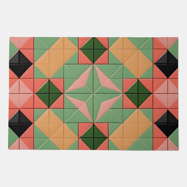 Colorful Geometric Pattern With Symmetrical Square Doormat (Front)