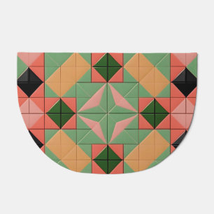Colorful Geometric Pattern With Symmetrical Square Doormat