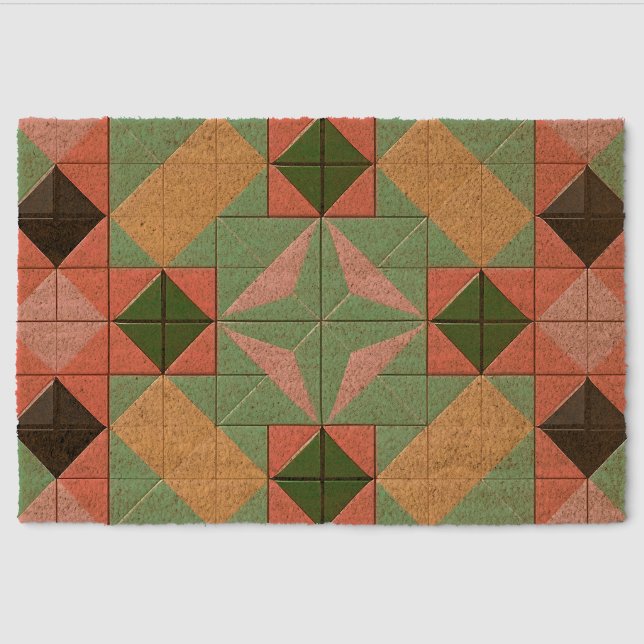 Colorful Geometric Pattern With Symmetrical Square Fiber Doormat (Front)