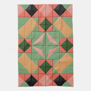 Colorful Geometric Pattern With Symmetrical Square Kitchen Towel