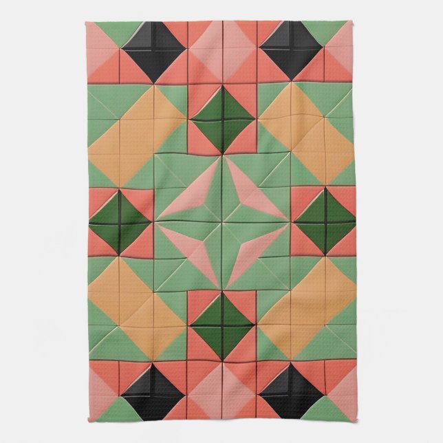 Colorful Geometric Pattern With Symmetrical Square Kitchen Towel (Vertical)