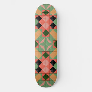 Colorful Geometric Pattern With Symmetrical Square Skateboard