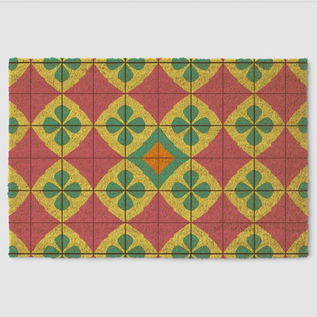 Colorful Geometric Pattern with Symmetrical Tile Fiber Doormat (Front)