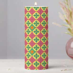 Colorful Geometric Pattern with Symmetrical Tile Pillar Candle