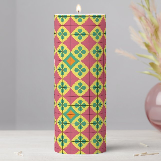 Colorful Geometric Pattern with Symmetrical Tile Pillar Candle (In Situ)