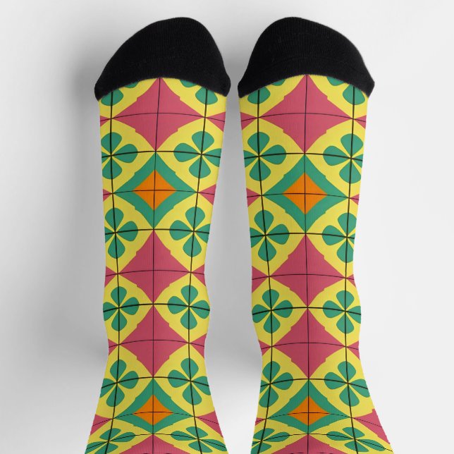 Colorful Geometric Pattern with Symmetrical Tile Socks (Top)